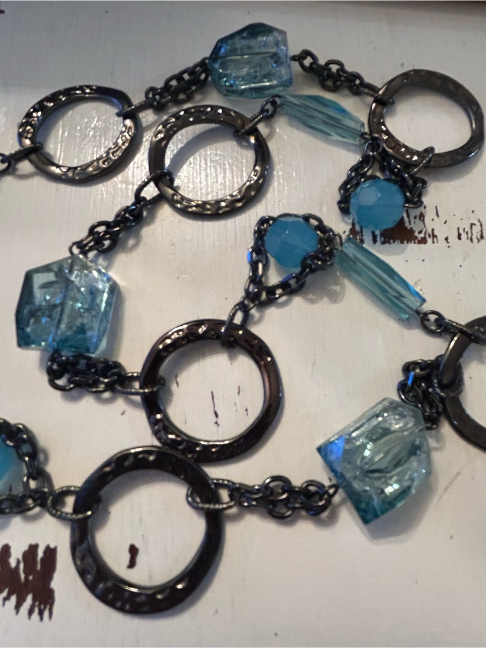 Lia Sophia "Waterloo" long necklace features blue crackled glass beads